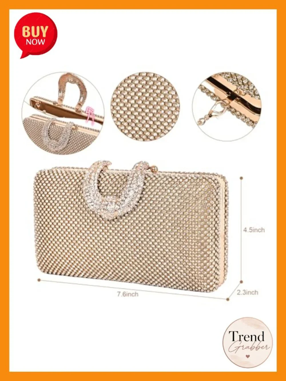 Sparkly Rhinestone Crystal Clutch Bag Detachable Chain Evening Handbag for Party